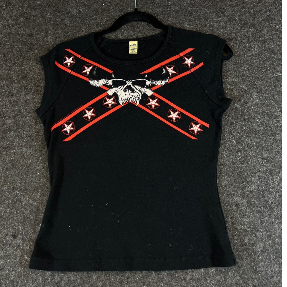 Danzig 2011 Skull Pentagram Shirt Womens Large Black Cap Sleeve Metal Band Tee